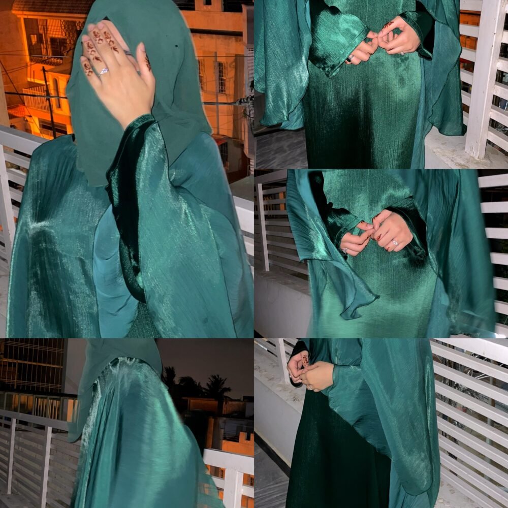 Nismah - Emerald Green Cape Abaya Set - Image 2